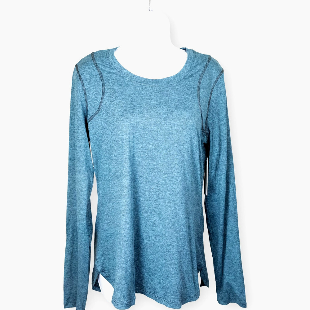 Marika Long Sleeve Athletic T Shirt Teal Blue L NWT